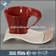 Decal design qualité porcelaine en gros rouge personnalisé tasses à café et soucoupes